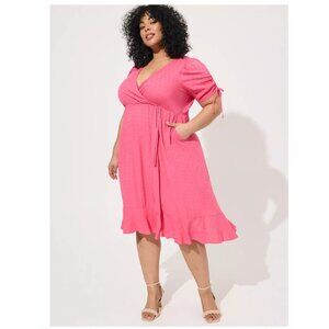 Torrid Women Pink Midi Swiss Rayon Surplice Dress V-Neck Plus Size 5X